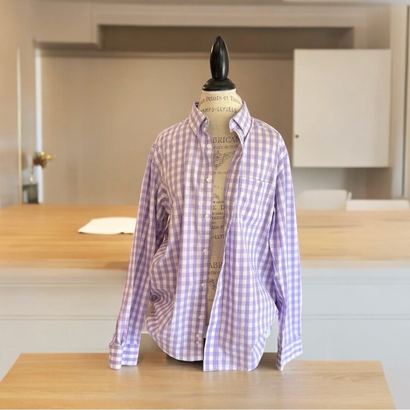 Men’s George Button Down Long Sleeved Shirt. L. Violet and white gingham - Picture 2 of 13